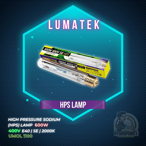 LUMATEK HIGH PRESSURE SODIUM (HPS) LAMP - 600W | 400V | E40 | SE | 2000K | UMOL 1100