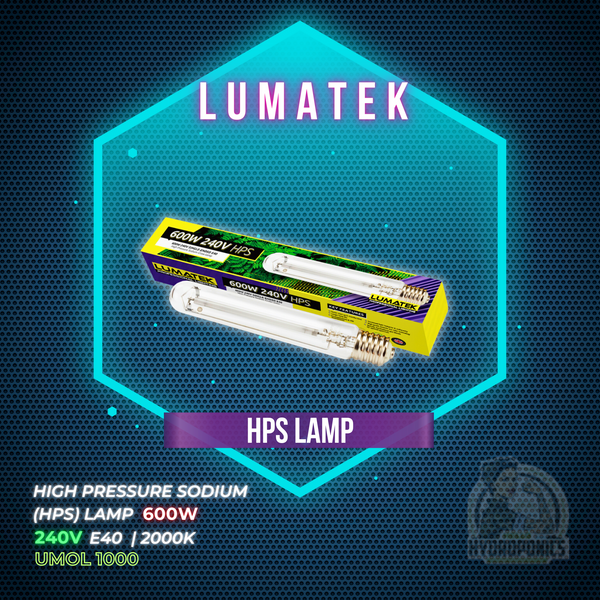 LUMATEK HIGH PRESSURE SODIUM (HPS) LAMP - 600W | 240V | E40 | 2000K | UMOL 1000